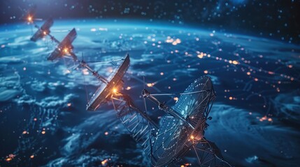 Obraz premium Satellite internet, high-speed connectivity, remote areas, satellites, ground stations.
