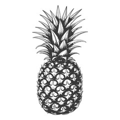 Hand-drawn Vintage Style Pineapple Illustration, Black and White