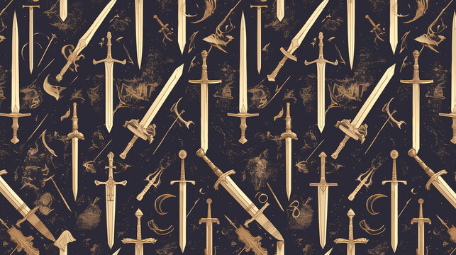 Seamless pattern of swords,  swords illustration background 