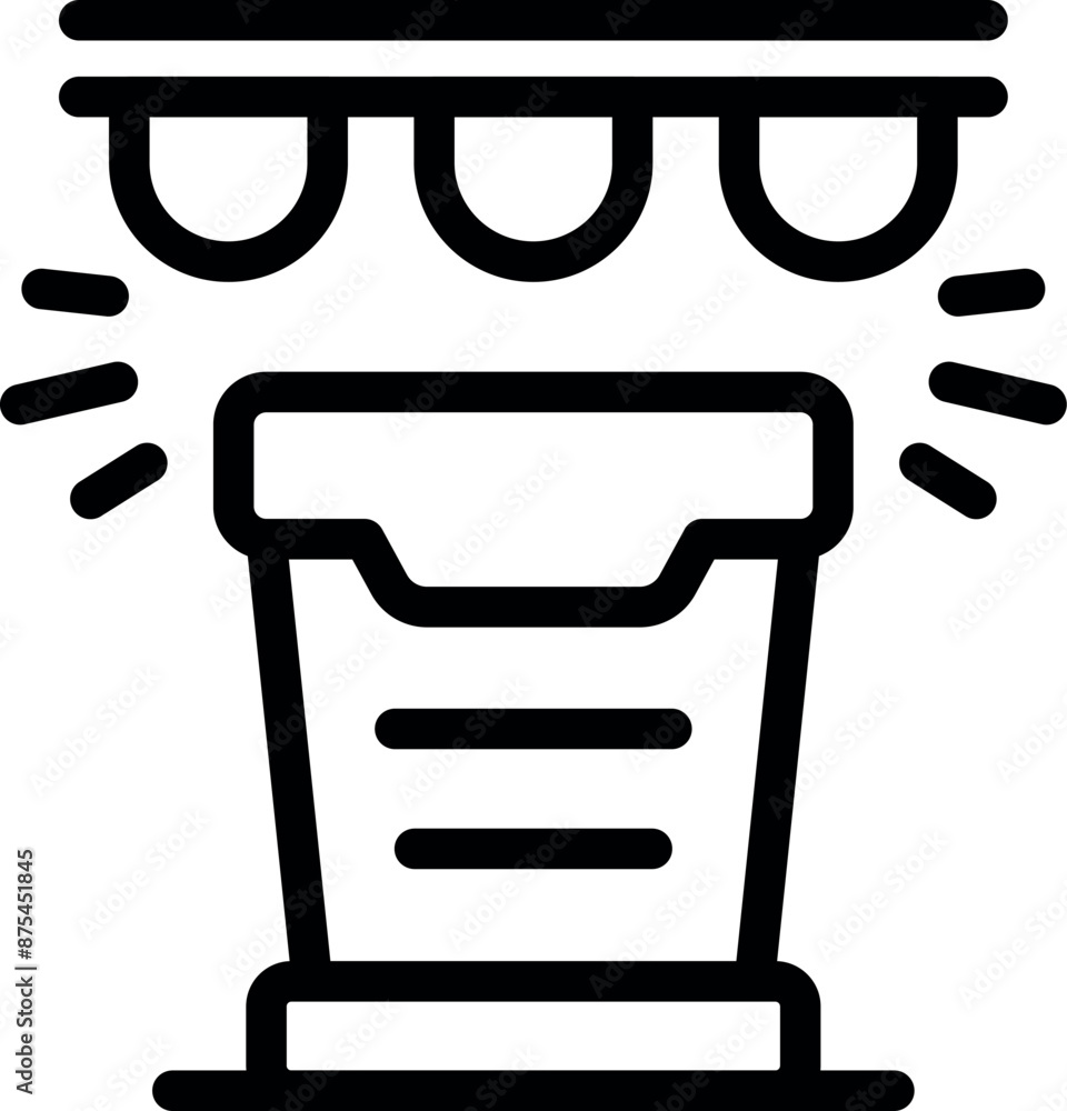 Poster line icon of a smart trash can recognizing garbage with its sensor and sorting it accordingly