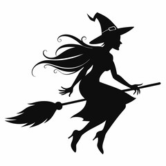 Halloween Broomstick ,Witch with Broomstick silhouette vectort  art,witch with a broom vector