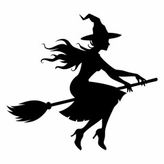Halloween Broomstick ,Witch with Broomstick silhouette vectort  art,witch with a broom vector