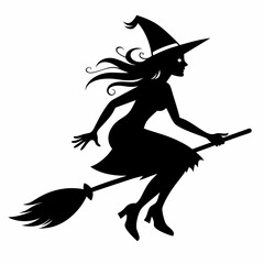 Halloween Broomstick ,Witch with Broomstick silhouette vectort  art,witch with a broom vector