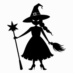 Halloween Broomstick ,Witch with Broomstick silhouette vectort  art,witch with a broom vector