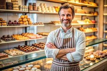 Portrait of a smiling confectionery owner. Ai generative