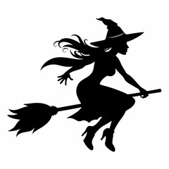 Halloween Broomstick ,Witch with Broomstick silhouette vectort  art,witch with a broom vector