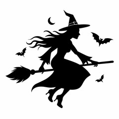 Halloween Broomstick ,Witch with Broomstick silhouette vectort  art,witch with a broom vector
