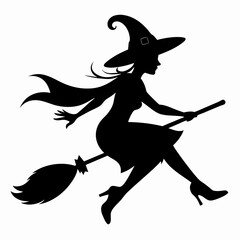Halloween Broomstick ,Witch with Broomstick silhouette vectort  art,witch with a broom vector