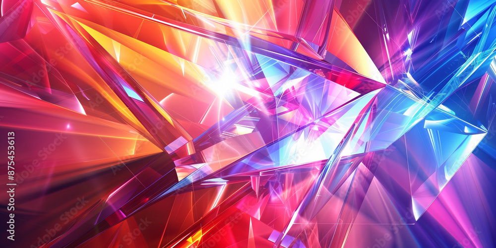 Wall mural vibrant abstract composition with interlocking geometric shapes in spectrum of colors - energetic an