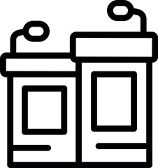 Two empty podium tribune rostrum stands with microphones waiting for politicians or businessmen to make a conference speech