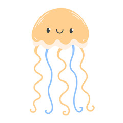 Jellyfish in a cute cartoon style isolated on white. illustration with a smiling jellyfish.