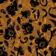 Playful Scattered Flower and Leaf Design in Green, Blue, and Red