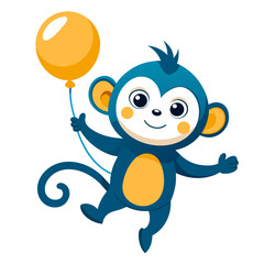 Cute Monkey Flying with Balloon on White Background Create Adorable Illustrations