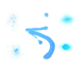 Different symbols made with light blue spray paint isolated on white, top view