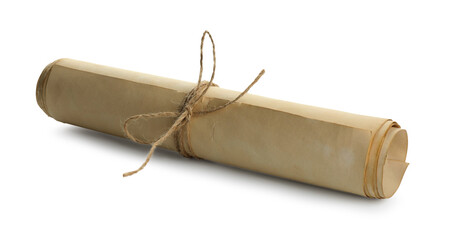 Scroll of old parchment paper isolated on white
