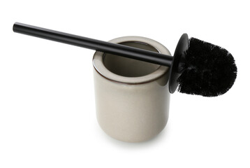 Toilet brush with holder isolated on white