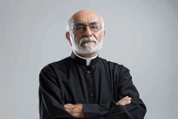Senior priest man on grey background