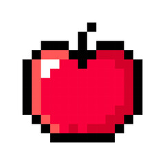 Apple pixel art isolated on a white background. 8 bit illustration.