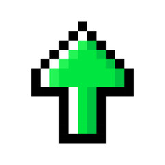 Up arrow pixel art isolated on a white background. 8 bit illustration.