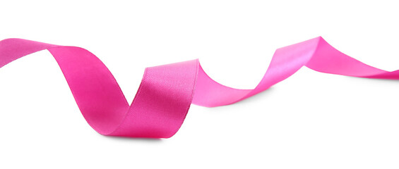 One beautiful bright pink ribbon isolated on white