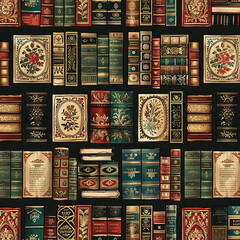 Colourful Books. Library Pattern Graphic Design. Generative AI.