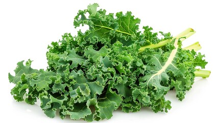 Obraz premium A_fresh_bunch_of_kale_leaves_isolated_on_a_white_background
