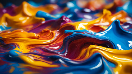 Bright hues blend in vivid abstract painted waves, creating a mesmerizing and dynamic visual experience