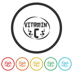 Vitamin C icon. Set icons in color circle buttons