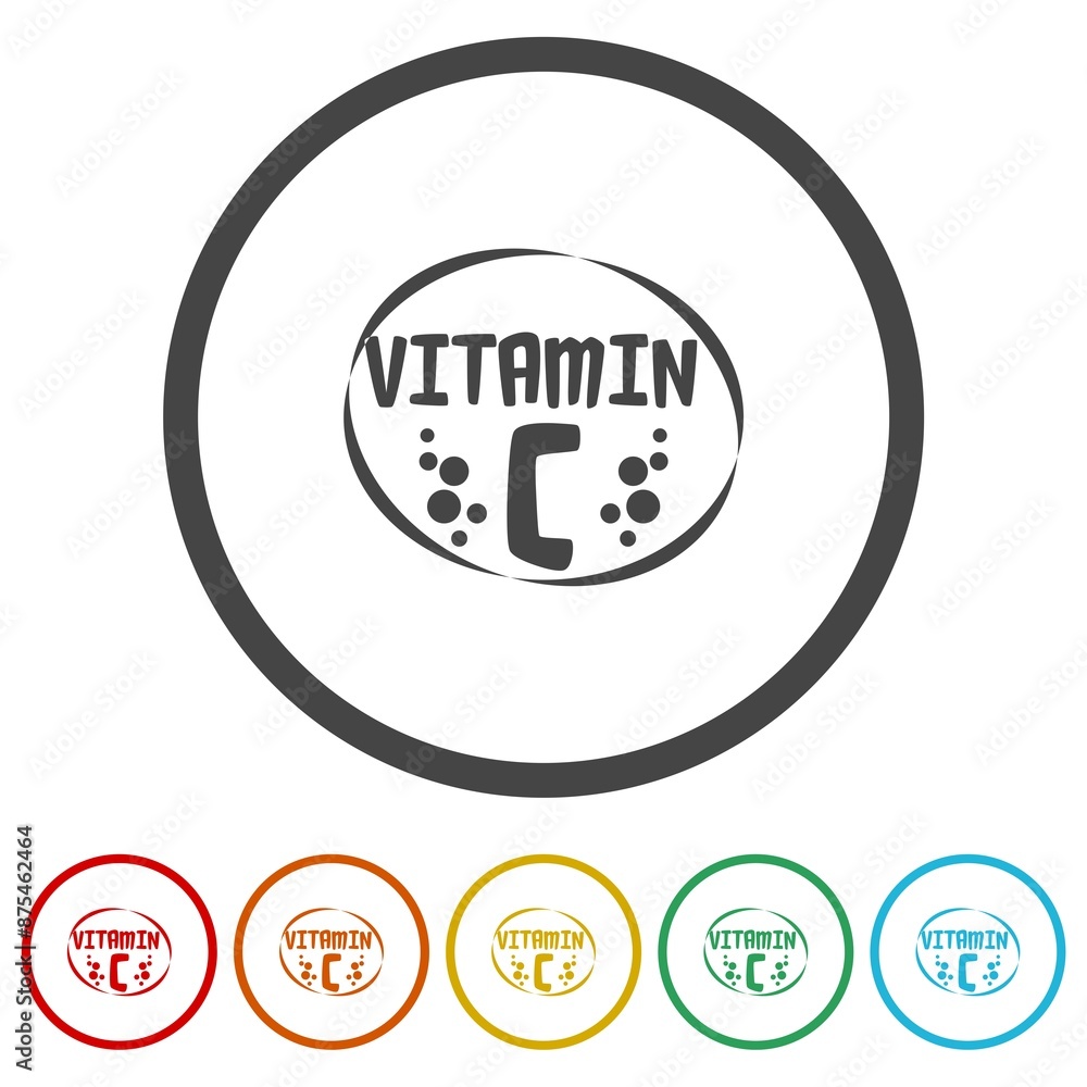 Poster vitamin c icon. set icons in color circle buttons