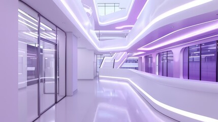 Obraz premium A conceptual headquarters for a global enterprise features enchanted floors that transport employees to different departments instantly