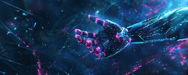 Robot hand on abstract digital background