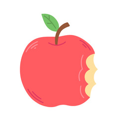 Bitten apple in cartoon flat style isolated on white background.