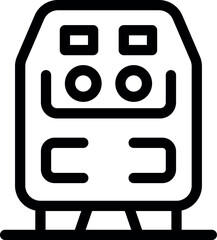 Fototapeta premium Simple black and white icon of a train arriving at a station platform with doors opening