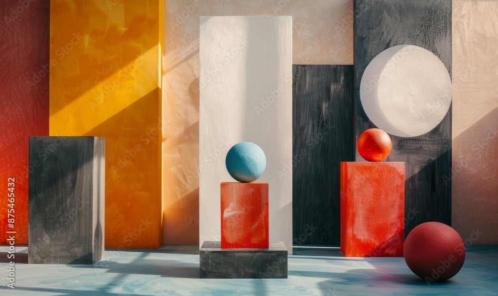 Poster minimal composition with different color geometric figures