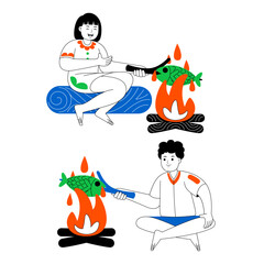 happy couple weekend fun activity vector illustration