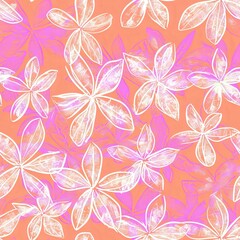 Elegant Art Deco Floral and Chain Seamless Pattern with Orange Accents