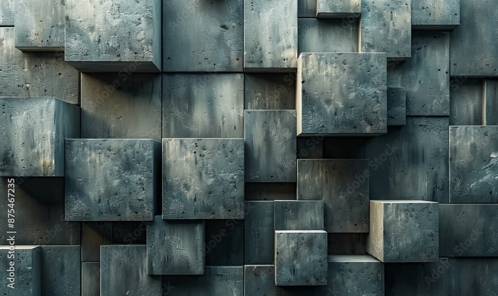 Poster polished tiles arranged to create a 3d wall. futuristic, concrete background formed from rectangular