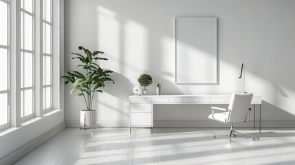 White office meeting room interior with board, drawer and window. Mockup wall 