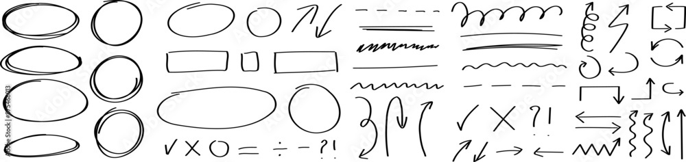 Aufkleber marker lines isolated on transparent background. set of different doodle, underline, arrows. hand dr