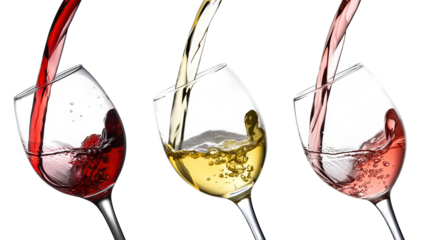 pouring in a glass red, white rose wine