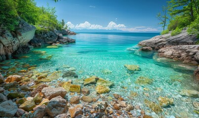 Fototapeta premium Turquoise water and rocky beach