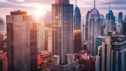 Obraz premium Dawn's Reflection A City Bathed in Glass