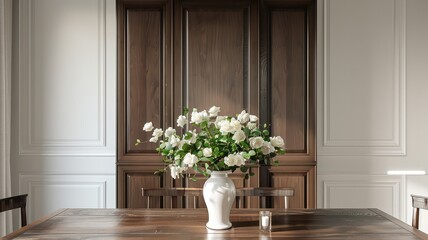Colonial style cabinet with dark stain, traditional stately dining room, stately traditional decor elegance