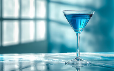 A blue ocean cocktail in a martini glass.