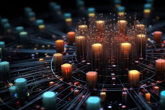 Quantum computing visualization with qubits and entanglement, suitable for advanced computing technology seminars