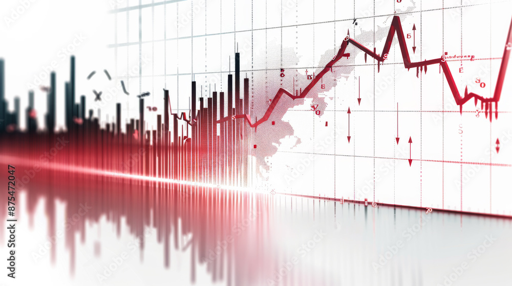 Aufkleber close-up of red downward sloping graphs on a line graph. diagram standing on a white background. bus