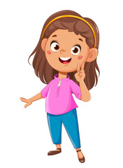 Little girl showing victory sign.