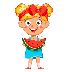 Little girl enjoying slice of watermelon
