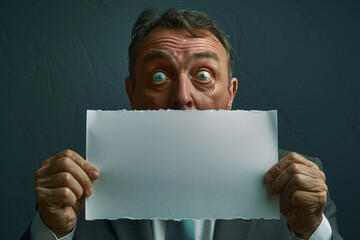 Naklejka premium Shocked Man Holding a Letter Against Grey Background