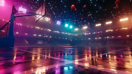 Fototapeta premium A basketball court with lights and spotlights